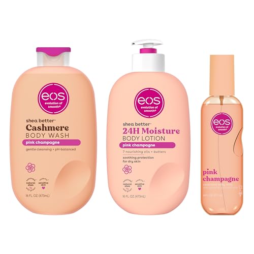 eos Pink Champagne Scent Layering Bundle - Body Wash, Body Mist, Body Lotion