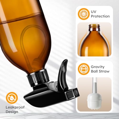 Tecohouse 2 Pack 16 oz Amber Glass Spray Bottles 360° Adjustable