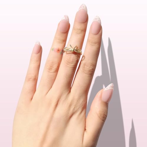 Petal Lace Press On Nails - Short Almond French Tip, 32 Pc