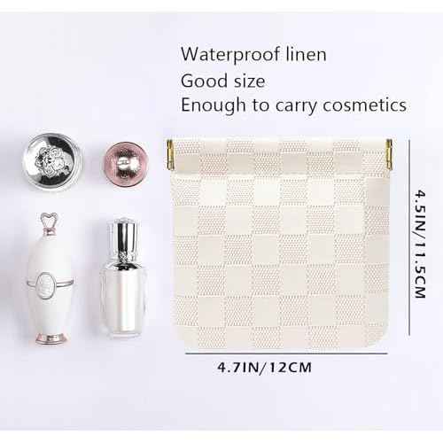 Leather Pocket Cosmetic Bag for Purse,Coin Purse Lipstick Cosmetic Accessories Organizer, Travel Kit Storage Pouch,Waterproof Portable No Zipper Self-closing (White/Small)