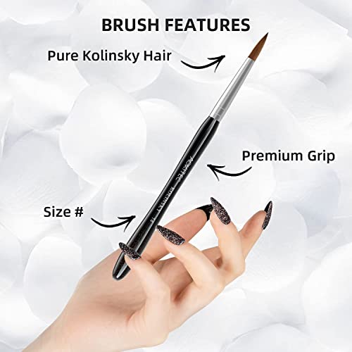 Aokitec 100% Kolinsky Acrylic Nail Brush #8 Oval Crimped Sable Acrylic Brush Wood Nail Art Brush for Acrylic Application Manicure Tool（Crystal）