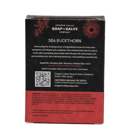 Chagrin Valley Natural Soap Bar - Sea Buckthorn, Organic Tea Tree Oil & Green Tea - Good for Sensitive and Irritated Skin - Large 5.6 oz Face & Bath Soap