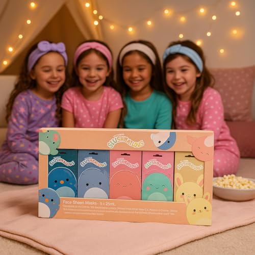 Original Squishmallows Face Sheet Masks, 5 Pack, 25ml Each, Anti-Oxidant, Hydrating, Glowing, Quenching, Rejuvenating