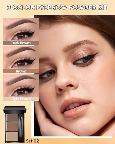 3 in 1 Eyebrow Powder Kit with Brush, Razor & Mirror