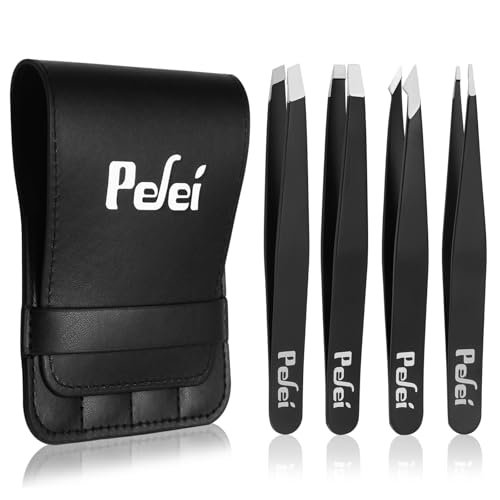 Pefei 4-Piece Stainless Steel Tweezers Set with Case