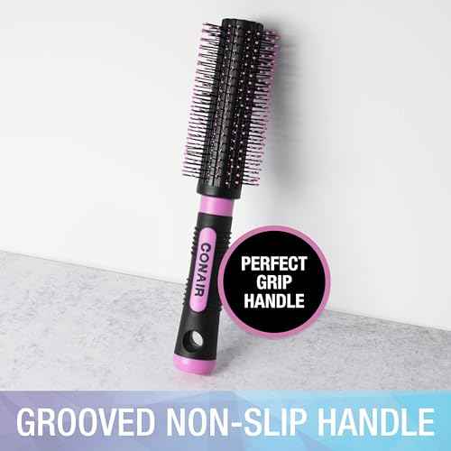 Conair Salon Results Round Hairbrush - Hair brush for blow out - blowdryer brush - features nylon bristles - Adds body and fullness - suitable on all lengths - Pink/Black