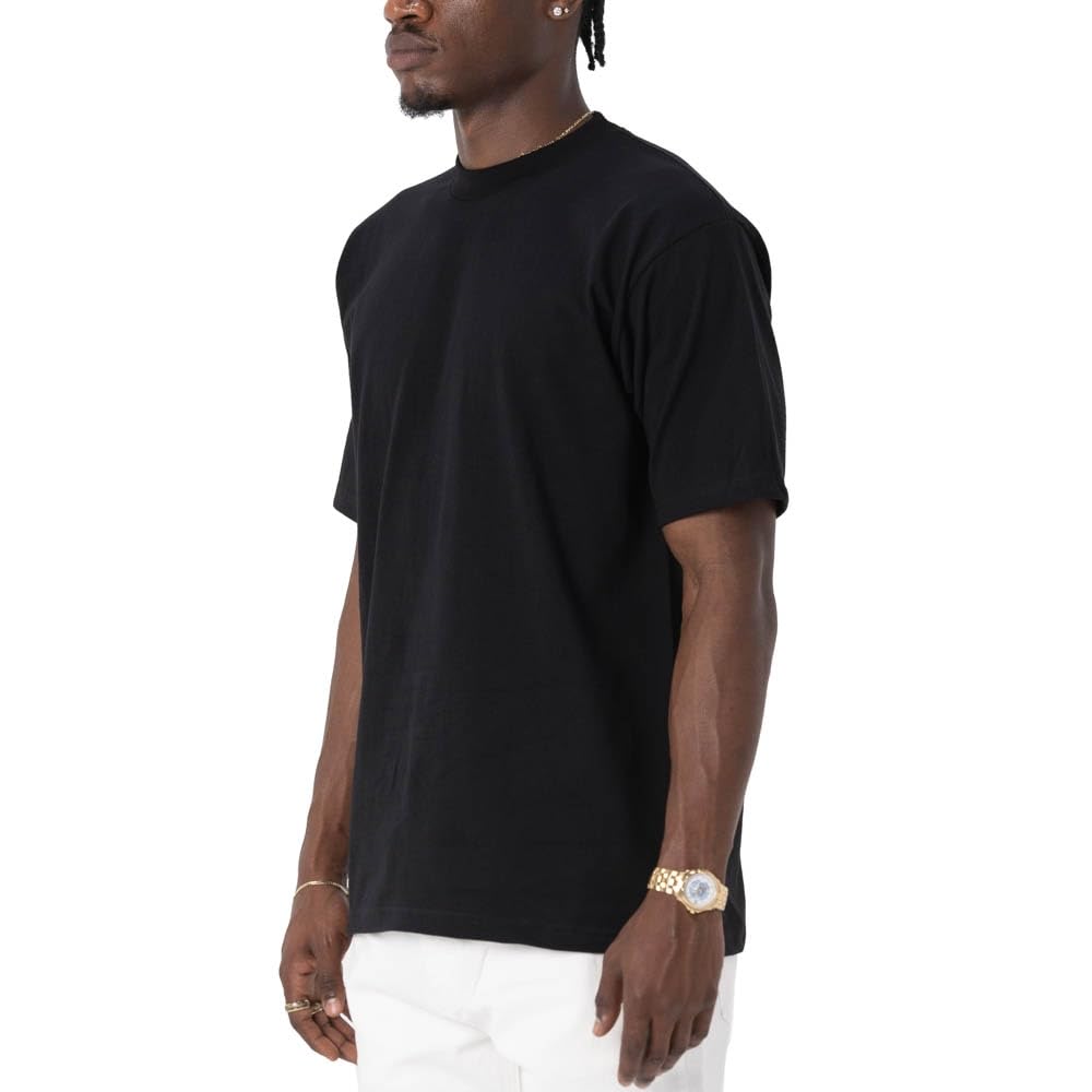 Pro Club Men's Heavyweight Cotton Short Sleeve Crew Neck T-Shirt, Black, Small