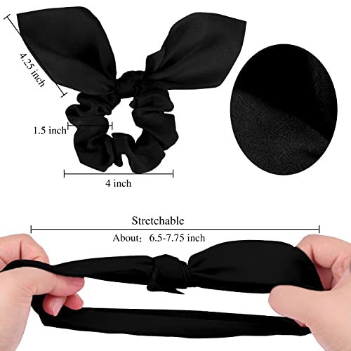 Jaciya Black Hair Ties Silk Bow Scrunchies for Hair Bunny Ears and Tail Scrunchies Hair Accessories for Women