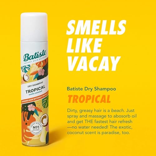 Batiste Dry Shampoo, Tropical Fragrance, Refresh Hair and Absorb Oil Between Washes, Waterless Shampoo for Added Hair Texture and Body, 6.73 OZ Dry Shampoo Bottle