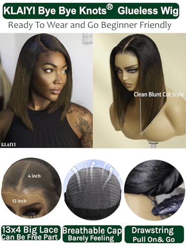KLAIYI Ombre Brown Yaki Straight Bob Wig Human Hair 14" Glueless