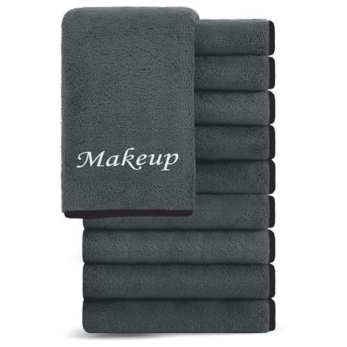 Cosy Family 10 Pack Makeup Remover Wash Cloths - Soft Microfiber Fingertip Facial Cleansing Cloths for Hand and Make Up, 12 x 12 in, Black Grey