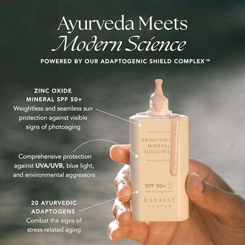 RANAVAT Brightening Mineral Face Sunscreen - Broad-Spectrum SPF 50 Mineral Sunscreen with Zero White Cast - Boosts Radiance & Helps Protect Against Signs of Aging - Safe for Sensitive Skin (50 ml)