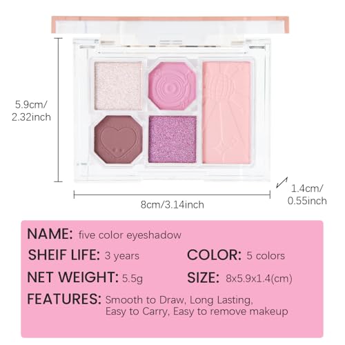 5-Color Eyeshadow Palette Matte Shimmer Duochrome, Low Saturation Velvety Blend, Day to Night Smokey Makeup, Hypoallergenic Long-Lasting Eyeshadow (#4, 1 Count (Pack of 1))