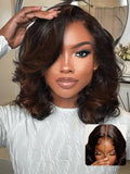Nadula Balayage Brown Short Bob Wig 12 Inch Loose Wave HD Lace Front Glueless