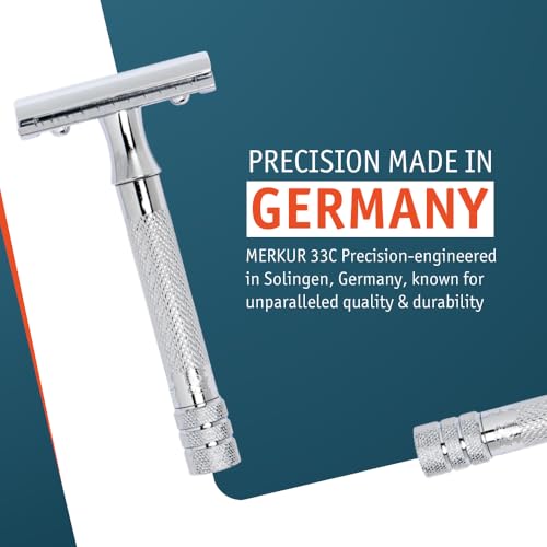 MERKUR 33C Double Edge Safety Razor, Three-Piece Design, Closed Comb, Short Handle, Bright Chrome Finish, Made in Germany