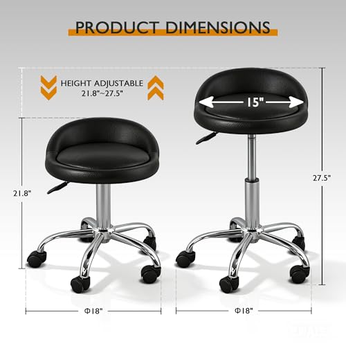 Adjustable Height Salon Stool with Backrest & Wheels