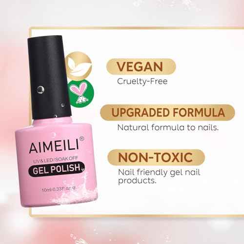 AIMEILI Hema Free Rubber Base Gel For Nails, Soak Off U V LED Clear Sheer Gel Nail Polish, 4 in 1 Nail Strengthen/Enhance/Base Coat/Color Set Of 6pcs X 10ml - Kit 45