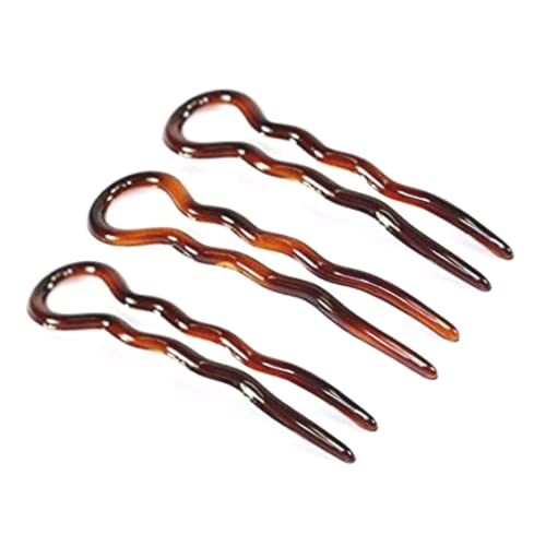 Parcelona 3-Pack French Tortoise Shell Wavy Bobby Pins - Brown, 3.5 inch