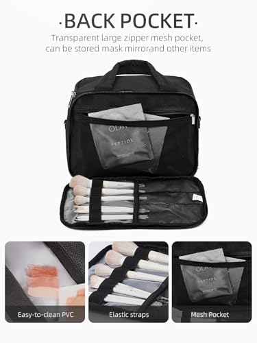 WESTBRONCO Black Small Travel Toiletry Bag with Jewelry Organizer for Women