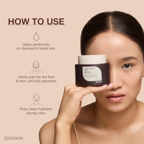 Snail Mucin & Peptide Skin Revive Cream, Deep Hydration, Youthful Appearance with 90% Snail Mucin & 5 Peptides for Smooth, Youthful, Radiant Skin, 100ml