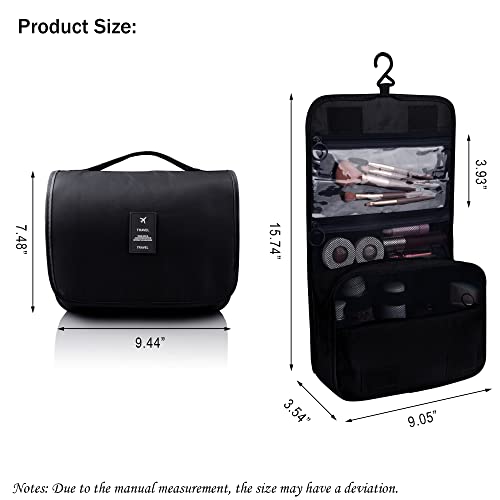 Hanging Toiletry Bag, Large Capacity Travel Organizer for Toiletries, Waterproof Oxford Fabric Travel Makeup Cosmetic Bag with Hanging Hook,(Black)