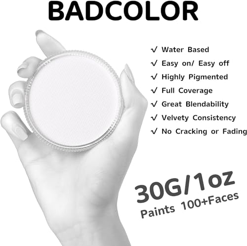 BADCOLOR White Clown Face & Body Paint Kit 30g Water-Activated SFX Makeup for Halloween & Cosplay