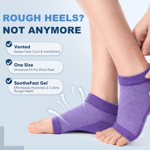 Moisturizing Heel Socks - 2 Pairs Toeless Gel Socks for Cracked Heels