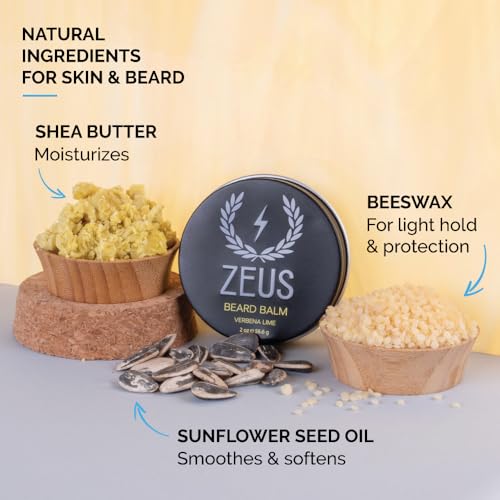 ZEUS Beard Balm Leave-In Conditioner, Beard Styling Grooming Balm with Natural Beeswax & Shea Butter (MADE IN USA) Verbena Lime