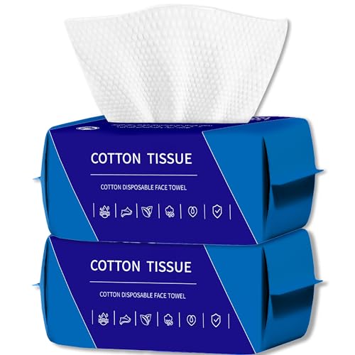 200 Count Disposable Face Towel, Dual-Textured Clean Wipes ? Dry/Wet Use, Ultra-Soft Facial Towels, Lint-Free Face Towel Disposable for Women Cleansing, Makeup, Travel