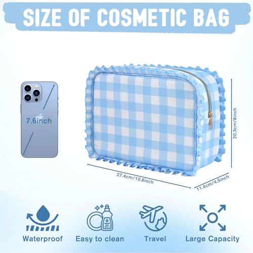 Gingham Ruffle Makeup Bag Large Travel Cosmetic Organizer