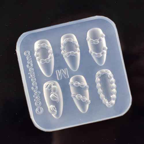 Nail Art Silicone Mold Embossed Cream Chain Design DIY Manicure 3D Carving Template with 6 Patterns, Resin Craft Making Tool Mould for Women Nail Decoration