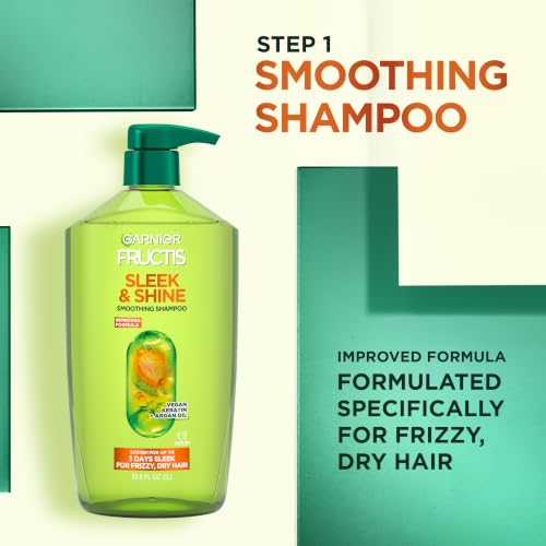 Garnier Fructis Sleek & Shine Shampoo - 72HR Frizz Control, 33.8 Fl Oz