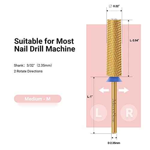 MelodySusie Super Long Tapered Nail Drill Bits, 3/32'' Carbide Tungsten Bits, Suitable for Manicure Pedicure Cuticle Gel Polishing, Professional Advanced Bits, Gold, Series Bit-X, Medium