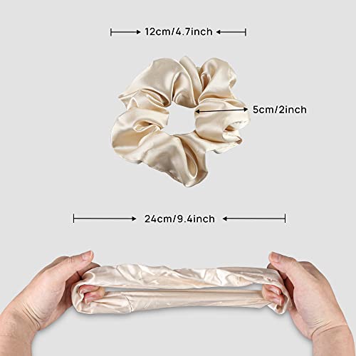 Forbidden Road 3 Pieces Large Mulberry Silk Scrunchies with Elastic Band for Hair, Women, and Girls (Beige, Ivory & Champagne)