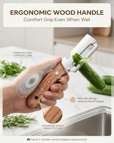 Premium Stainless Steel Vegetable Peeler with Wooden Handle