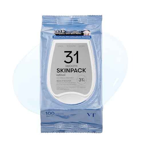 VT COSMETICS Smooth Skin Pack (100 Sheets), Toner Pads with Retinol, Cooling & Hydrating, Gently Exfoliating, Skin Tightening, Quick Makeup Prep, Korean Skincare (7.40 oz.)