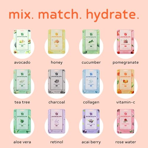 PB & JAY Purenature Facial Mask ? Premium Quality Korean Sheet Mask for Dull Skin ? Korean Collagen Essence Radiance-Reviving Facemask Sheet (Vitamin C)