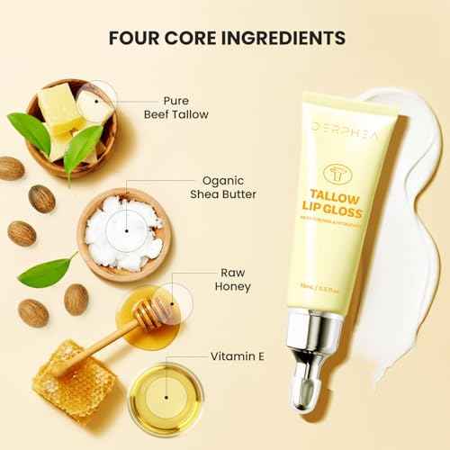 Organic Beef Tallow Lip Balm ? 8H Moisturizing for Dry Lips, Glossy Shine & Soft Lips - Overnight Lip Mask & Daytime Moisturizer with Shea Butter & Vitamin E, 2 Tubes