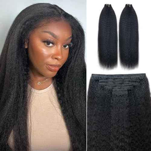 Invisi Edge Clip In Hair Extensions Human Hair 2 Pack 240g 16pcs Kinky Straight Invisible Clip Ins For Women Full Head Injected Clip Ins Remy Human Hair Extensions Natural Color 12inch