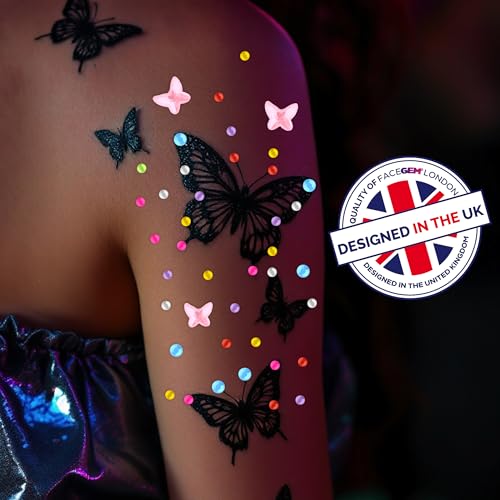 4 Sheet Temporary Tattoos - 4 Sheets Large Butterfly Fake Tattoos with Rhinestones - Temporary Tattoos for Women and Girls ? Waterproof Tattoos for adults, Semi Permanent Transfer Tattoo