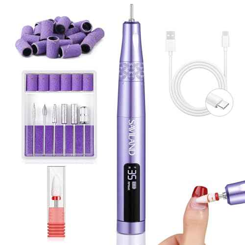 SAVILAND Electric Nail Drill: 35000RPM Cordless Electric Nail File Portable Nail Drill Professional 0 Vibration Hight Speed for 3 Mins Removal Acrylic for Manicure Pedicure Nail Salon at Home£¨Purple£©