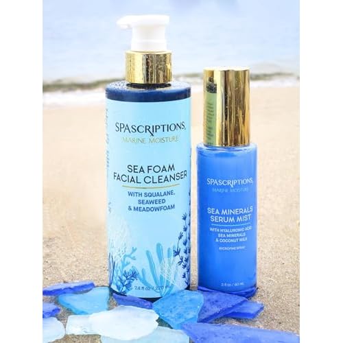 SpaScriptions Marine Moisture Sea Foam Facial Cleanser, Hydrating Foaming Face Cleanser, Purifying Daily Face Wash, Moisturizing, with Squalene, Seaweed & Meadowfoam, 7.4 oz