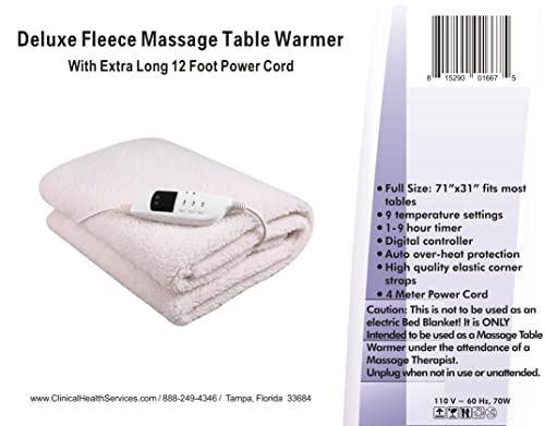 Deluxe Fleece Massage Table Warmer Pad - 31" x 71" with 12ft Power Cord