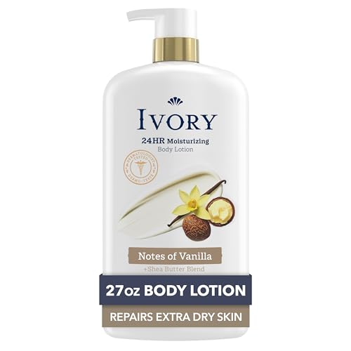 Ivory Hand & Body Lotion, 24hr Moisturizing, Repairs Extra Dry Skin, All Day Hydration, Lightweight Formula, Absorbs Instantly, Perfect for Daily Use, Shea Butter Blend, Vanilla Scent, 27 fl oz