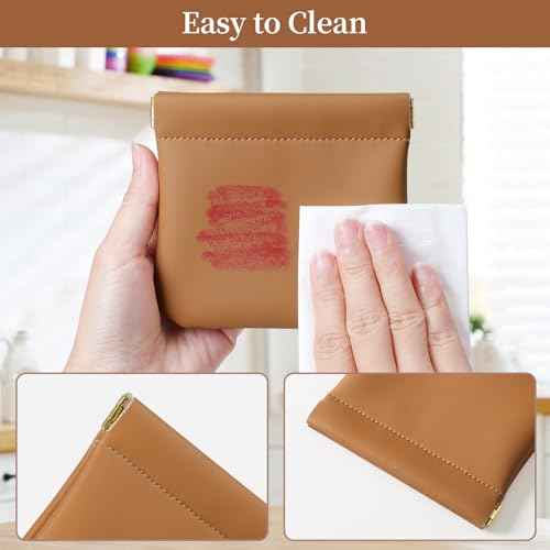 2 Pack Small Makeup Bag for Women, New Organosilicon Super Fiber Leather Mini Cosmetic Bag for Travel, Coin Purse Organizer Storage Pouch (Brown)