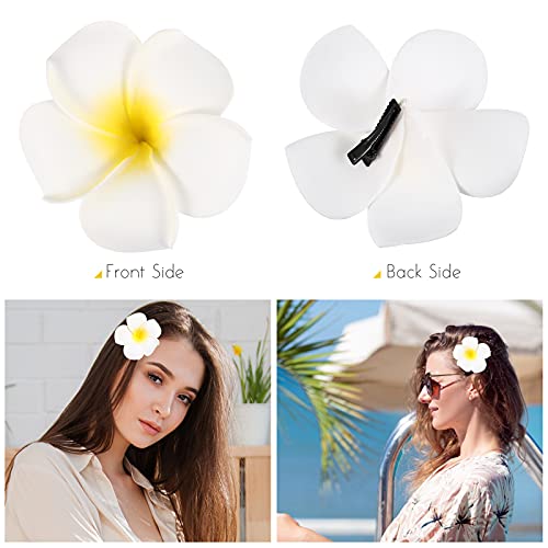 12 Pcs Hawaiian Plumeria Flower Hairpins Hair Clip Bridal Barrette Hairclip Hair Accessory for Tropical Beach Party Wedding Event Decoration(9CM Mixed Color)