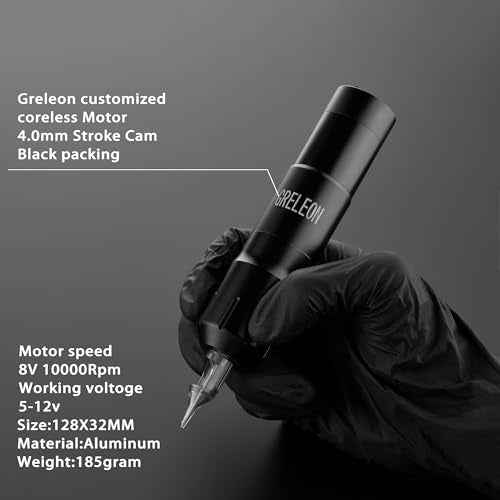 Dual Battery Pen Tattoo Cartridge Machine Wireless Power Coreless Motor Tattoo Equipment for Professionals and Beginners Tattoo Artists (Gold)