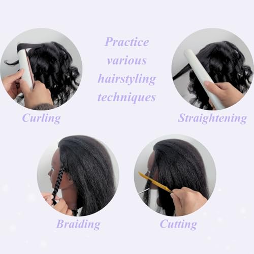 16" Black Mannequin Head with Real Hair for Braiding