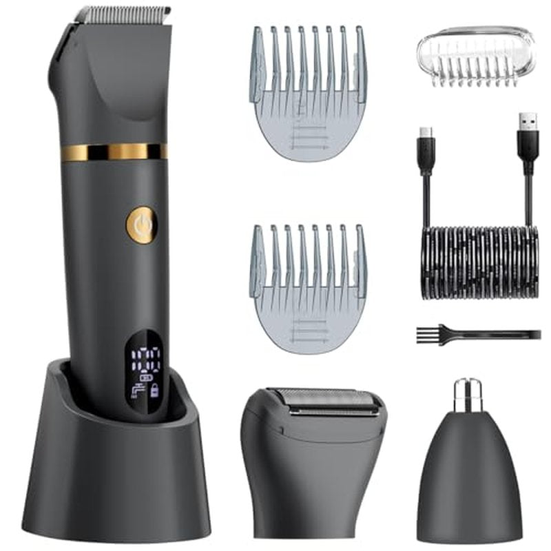 3-in-1 Body Hair Trimmer & Ball Shaver for Men - Titanium Blades, IPX7 Waterproof