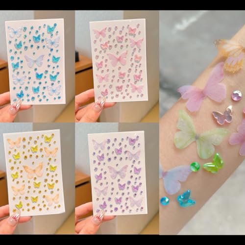 5 Sheets 3D Butterfly Face Gem Stickers Self-Adhesive